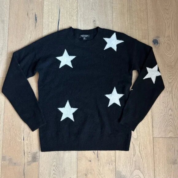 Saks Fifth Avenue 100% Cashmere Black Sweater w/White Stars, M - Picture 1 of 5